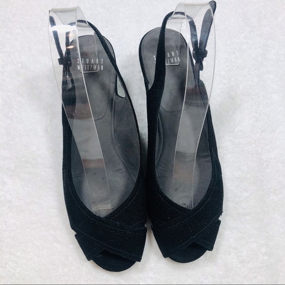 Stuart Weitzman 🔥SALE🔥 black peep toe wedge sandals sz 8 - Picture 9 of 14